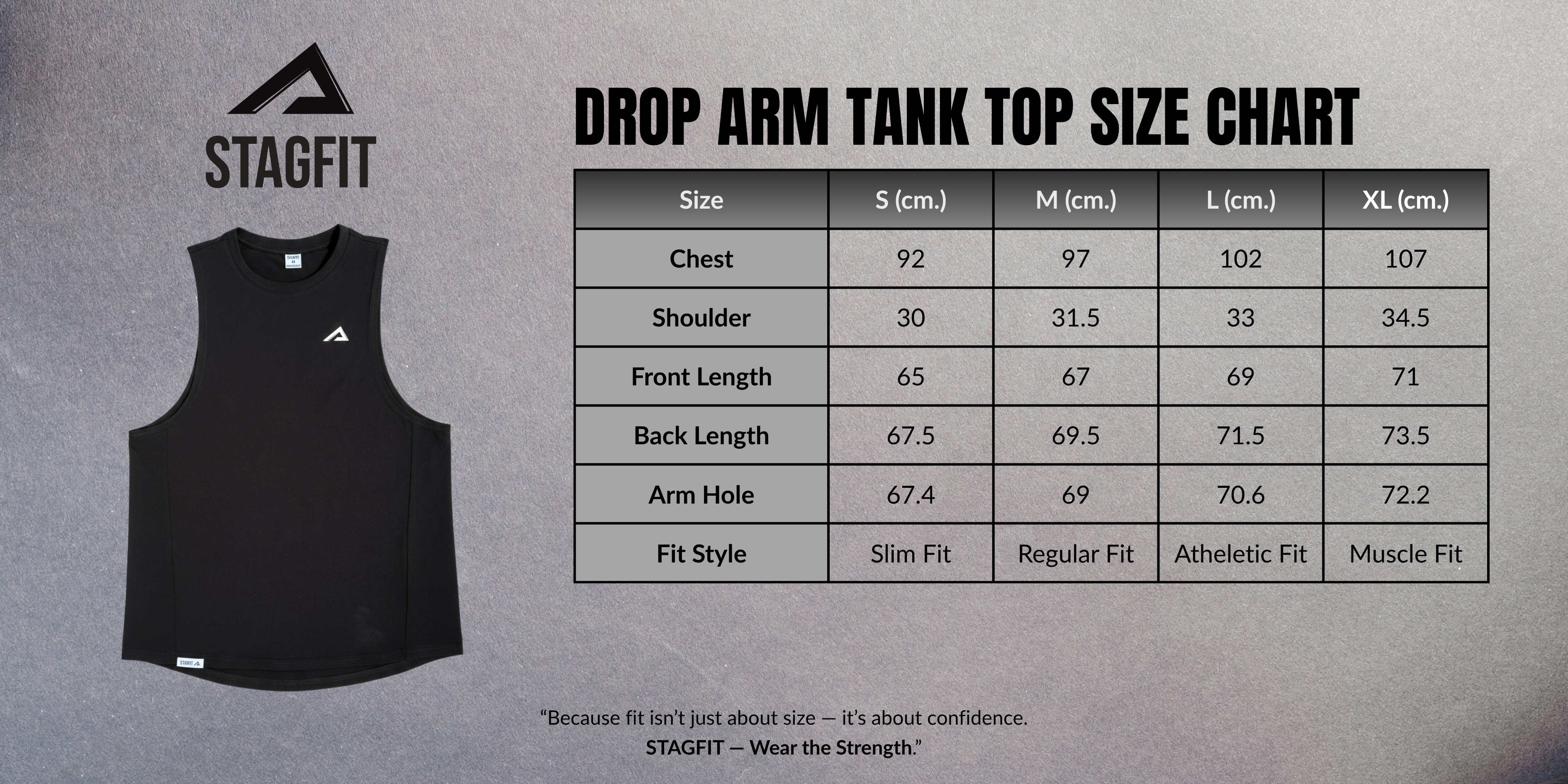 StagFit drop arm tank size chart