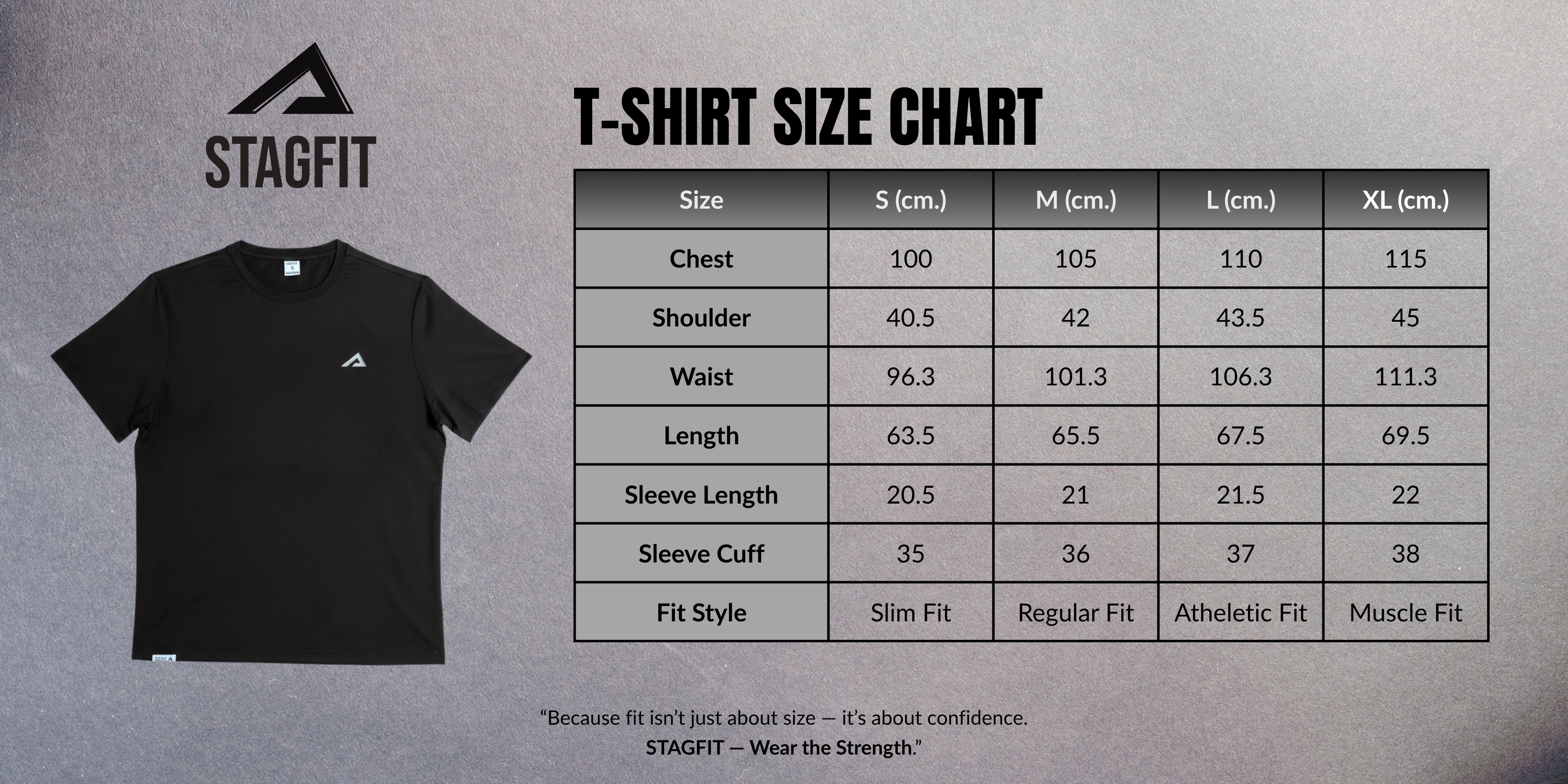 StagFit t-shirt size chart